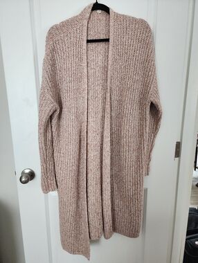 GAP Long Open-Front Cardigan in Light Blush Size XL.